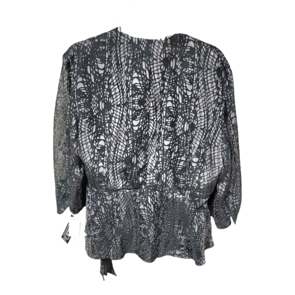 Alex Evening Black /Gray Side Tie Sheer Shell With Solid Black Lining Sx 1X NWT - Picture 2 of 16